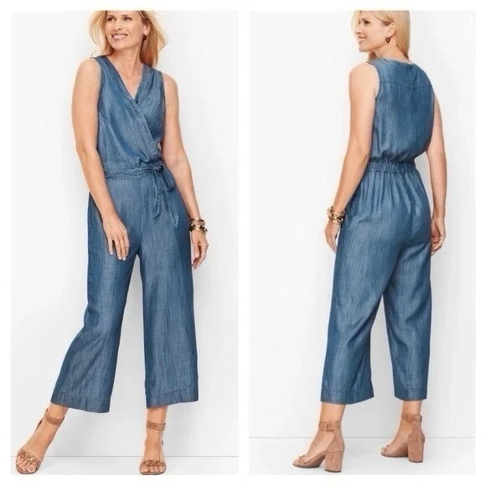 Talbots Tie-Front Chambray Ankle Jumpsuit